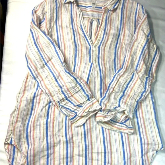 GAP- Woman's, Medium Boyfriend Stripe Popover Linen Tunic - Picture 3 of 8
